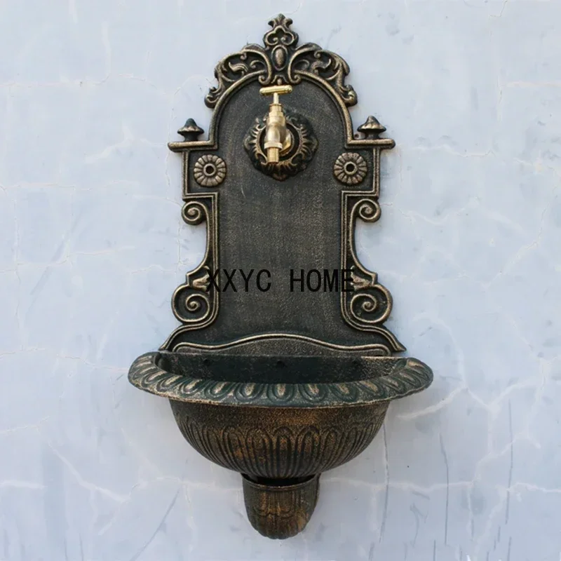 Antique Gold Cast Iron Wall Mounted Hand Sink Farm House Home Garden Decor Heavy Metal Wash Stand Handmade Wall Decor Wash Basin