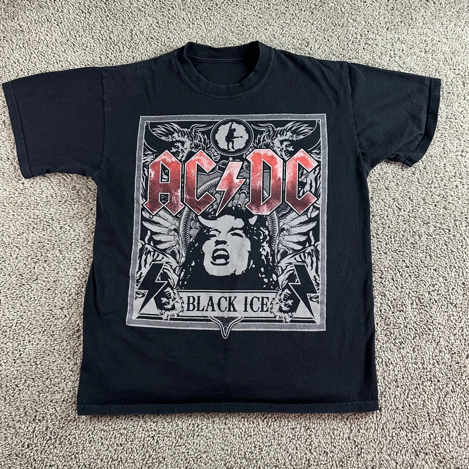 

ACDC Black Ice Shirt Mens Large Black Gray Short Sleeve Music Rock American Oversized Short-sleeved Men Women Fashion Street Top