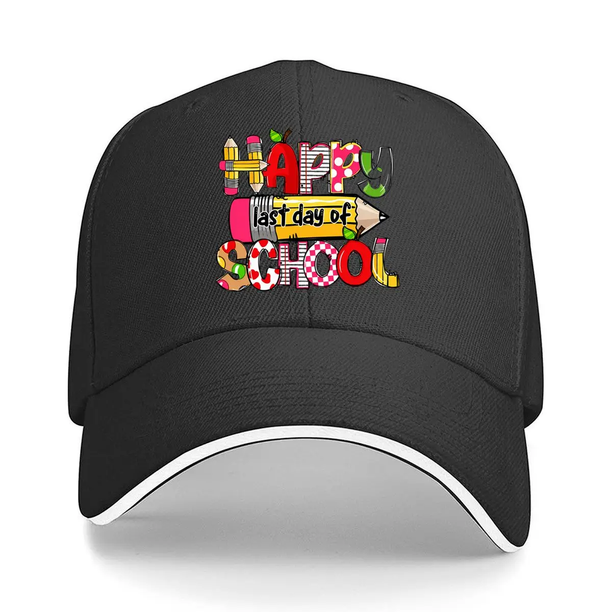 Happy Last Day Of School Pencil Apple Graphic Sandwich Baseball Cap