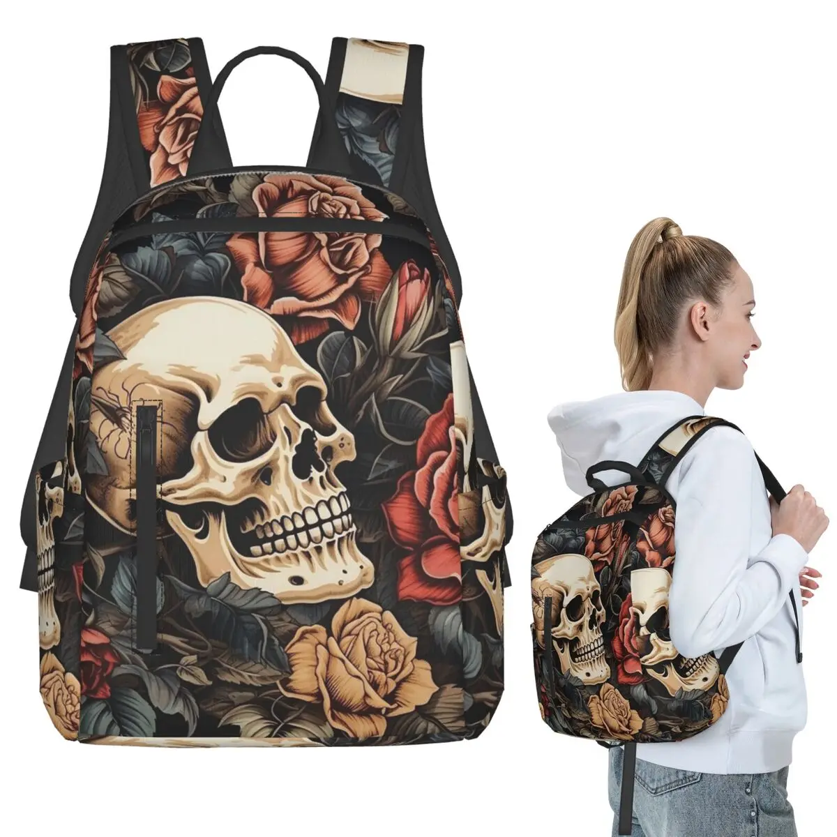 

Red Rose Skull And Vine Backpack Student BookBag Children School Bag Laptop Shoulder Bags Men Women