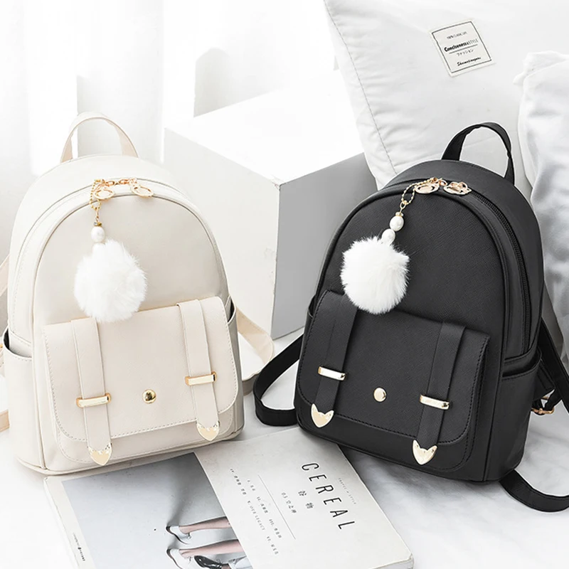 Mini Mochila De Cuero PU de lujo para mujer, Linda mochila elegante, bolsas escolares pequeñas para niñas con colgante de bola