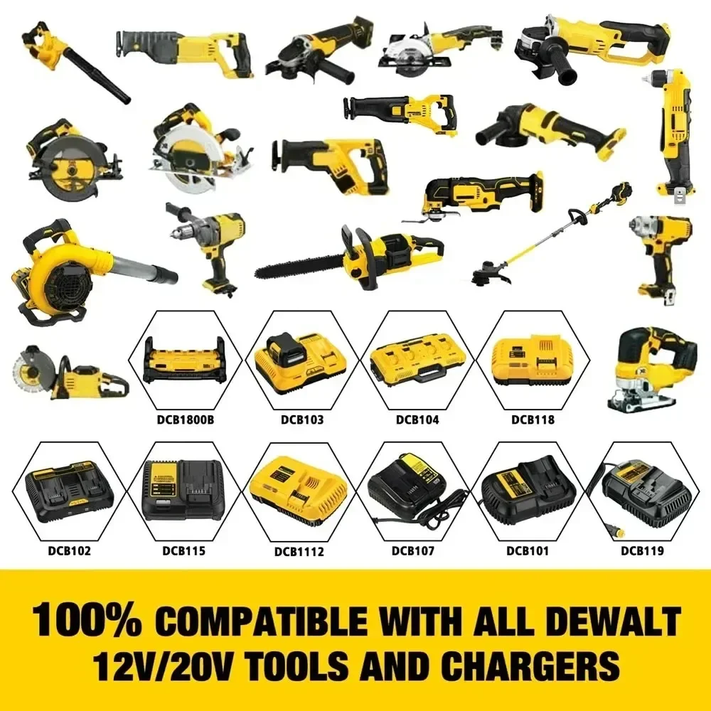 Imagem -04 - Bateria de Substituição Li-ion para Dewalt Electric Tool Dcb180 Dcb181 Dcb182 Dcb201 Dcb205 20v Bateria de Lítio Dcb200 8.0ah