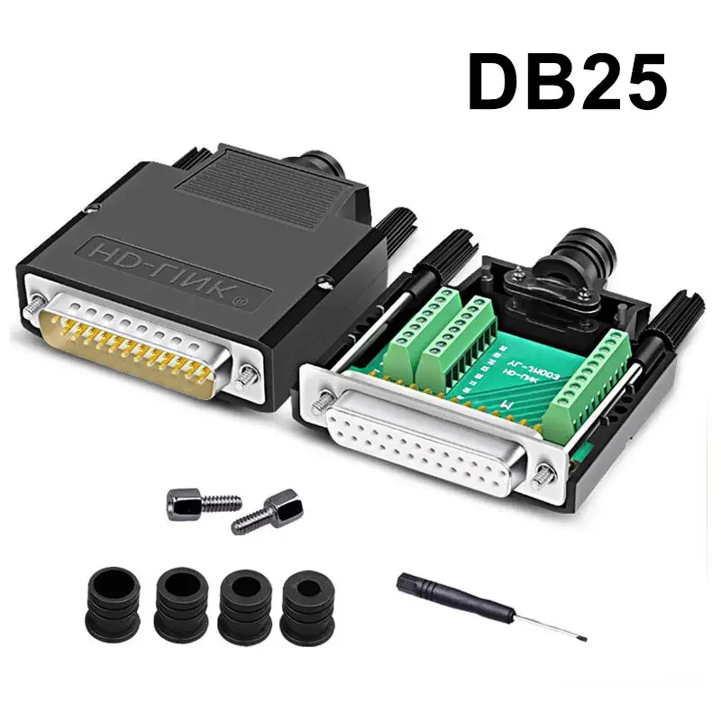 Conector DB25 macho/hembra d-sub de 25 pines, conectores de conexión, señales sin soldadura, puerto serie, placa de enchufe, adaptador de Terminal