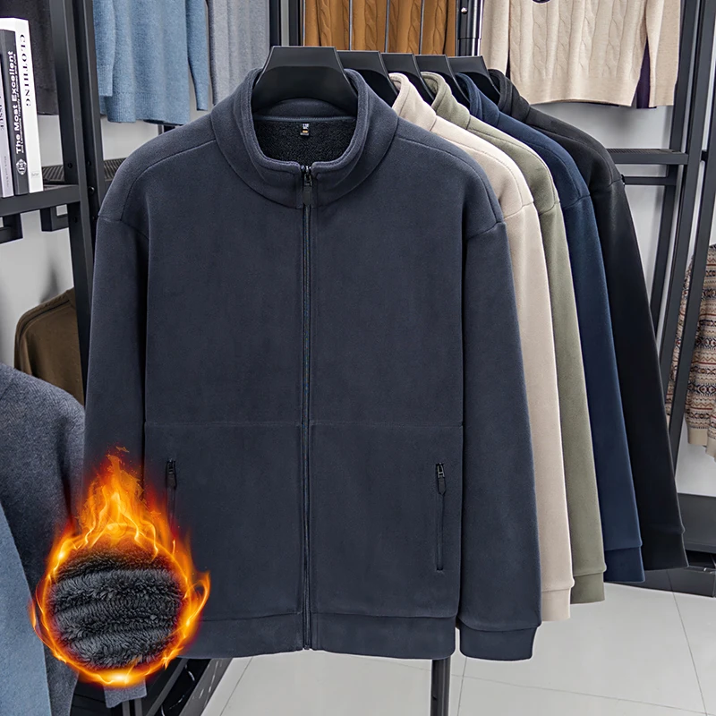 

Мужская флисовая толстовка с воротником-стойкой на осень и зиму, куртка-кардиган на молнии с толстым флисом и воротником-стойкой