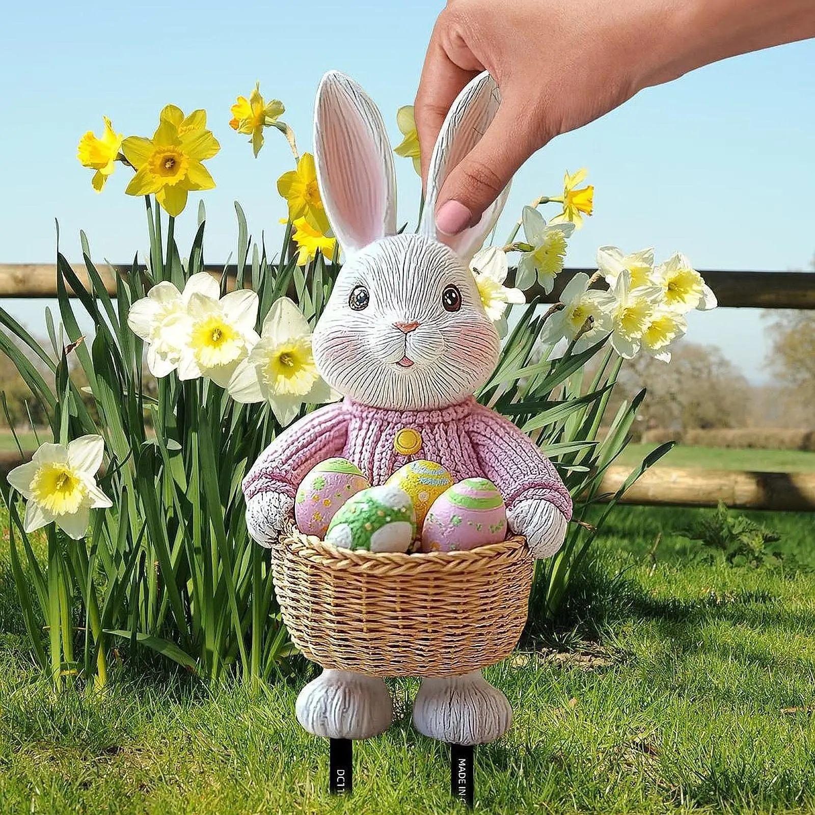 Easter Bunny Yard Art Decorative Stake PVC Material for Garden Wall Decoration Outside Landscape