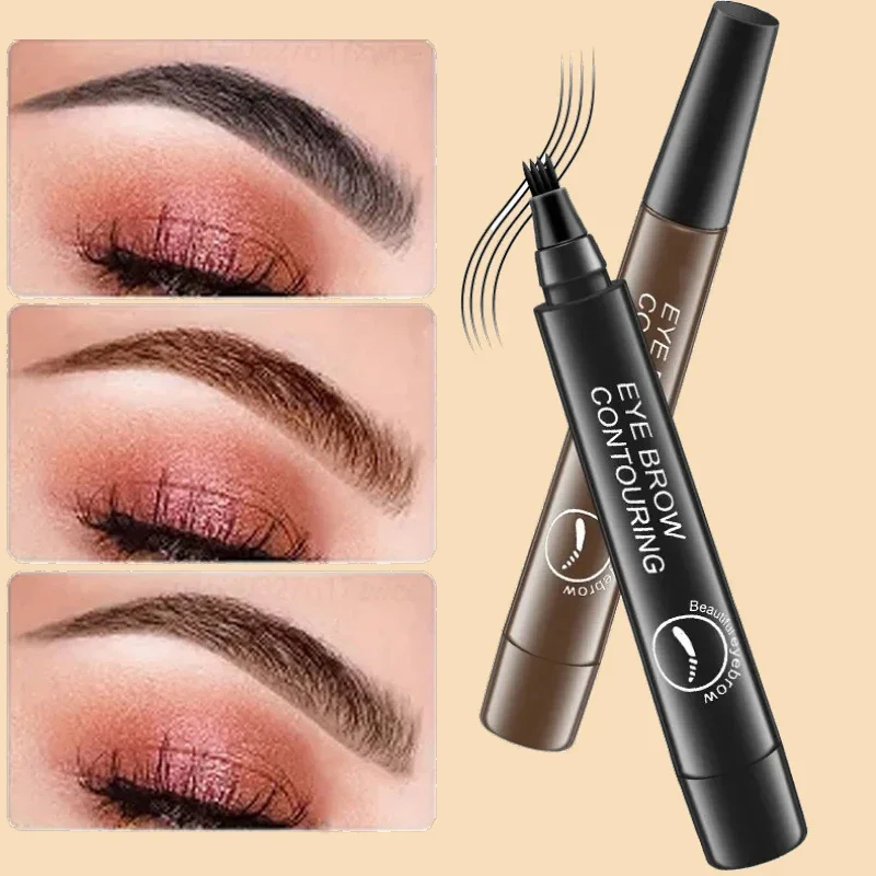 Lápiz de cejas de 4 puntos para mejorar la cejas, lápiz líquido resistente al agua para cejas, maquillaje Natural, maquillaje de larga duración, lápiz de cejas para chica a la moda