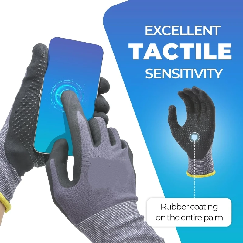Micro-Foam Nitrile Coated Safety Work Gloves Non-Slip Grip Seamless Knit Work Gloves for Men Mechanic Auto Construction Gloves