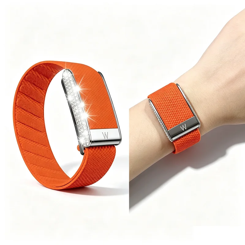 The new strap is suitable for Whoop 5.0 elastic casual nylon strap with full diamond studded crystal metal frame personality, th