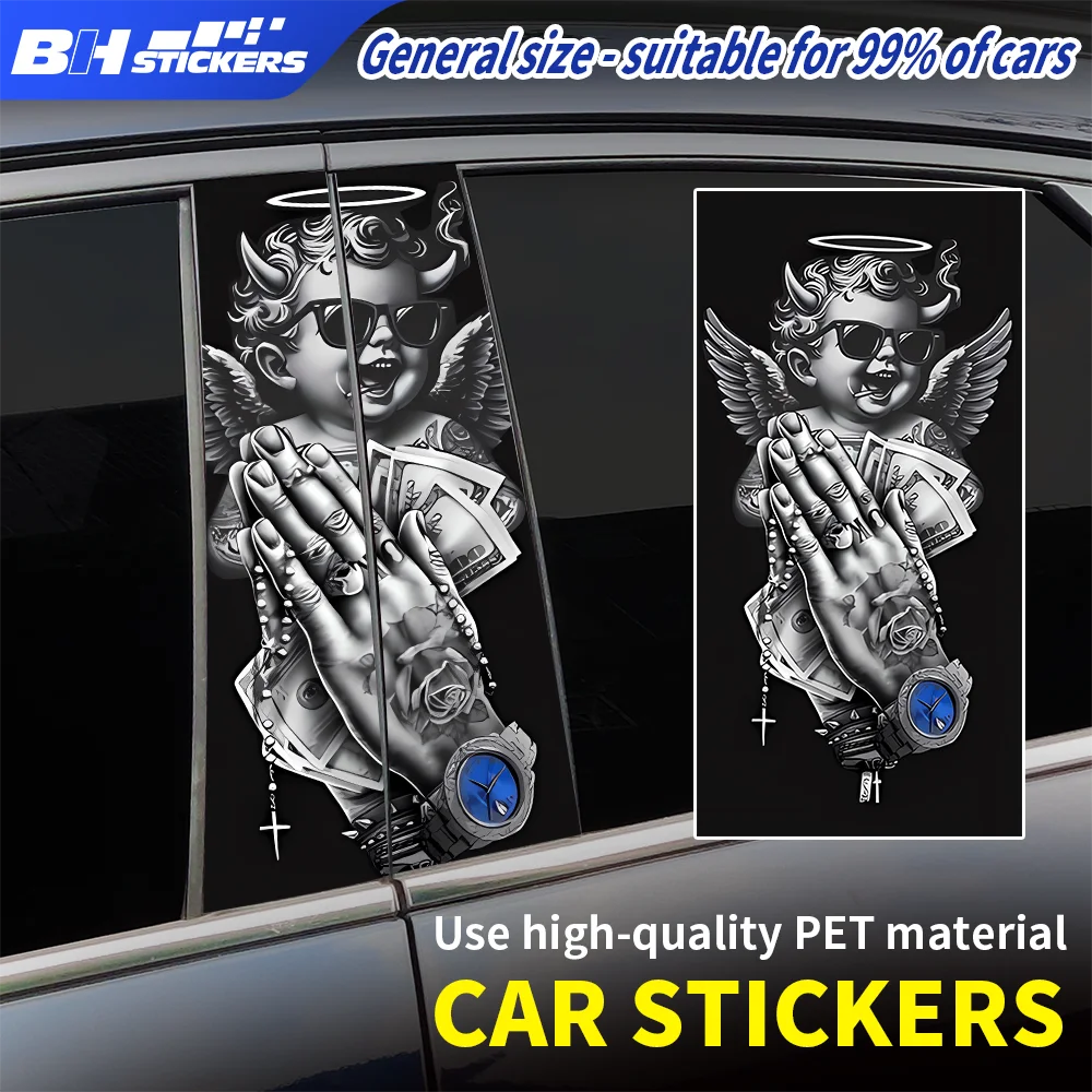 

Praying Hands B Pillar Sticker Hip Hop Car Window Door Trim Cover Wrap Chicano Angel Vinyl Decal Auto Styling Decor Accessories