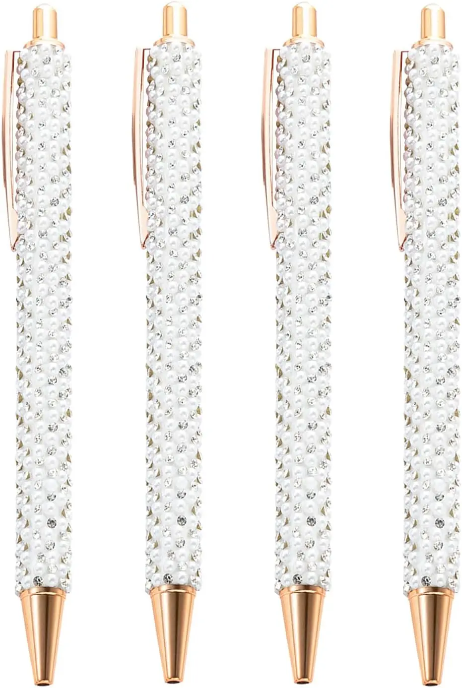

4 Pcs White Pearl Pens Rhinestone Metal Ballpoint Pens Sparkly Crystal Pens Black Ink for Women Girls Office School Supplies