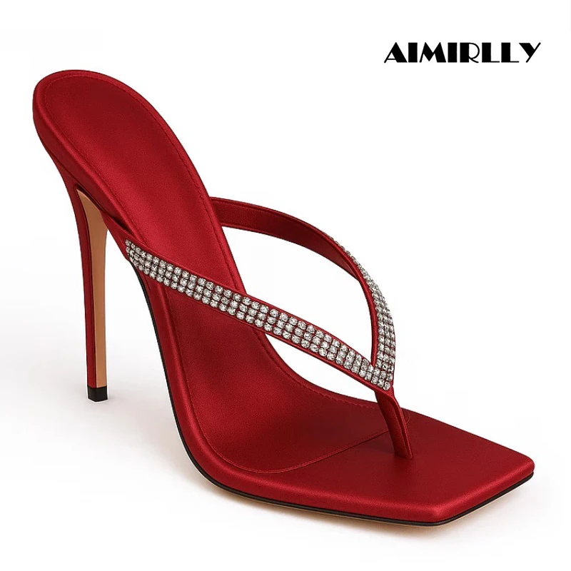 

Fashion Women High Heel Mule Sandals Crystal Strap Stiletto Heels Open Toe Slip On Party Wedding Dress Shoes