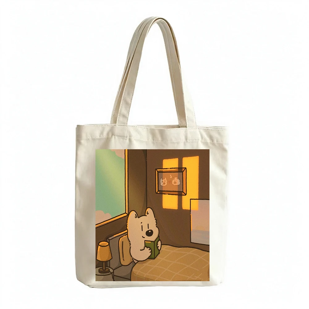 Cute Cartoon Bear Canvas Tote Bags Personalized Custom Name Aesthetic Books Grocery Shopping Bags for Women Girls Reusable Gifts