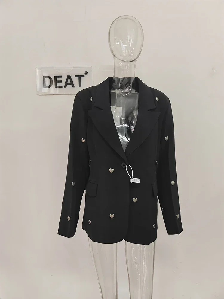 Fashion Women Blazer Notched Collar Long Sleeves Single Button 3D Love Rivet Decoration Suit Jackets Autumn 2024 New