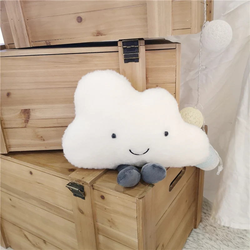 Adorable Smile Face White Clouds Plushie Stuffed Cute Cartoon Weather Plush Toy for Kid Pillow Bedroom Decor Birthday Gifts Girl