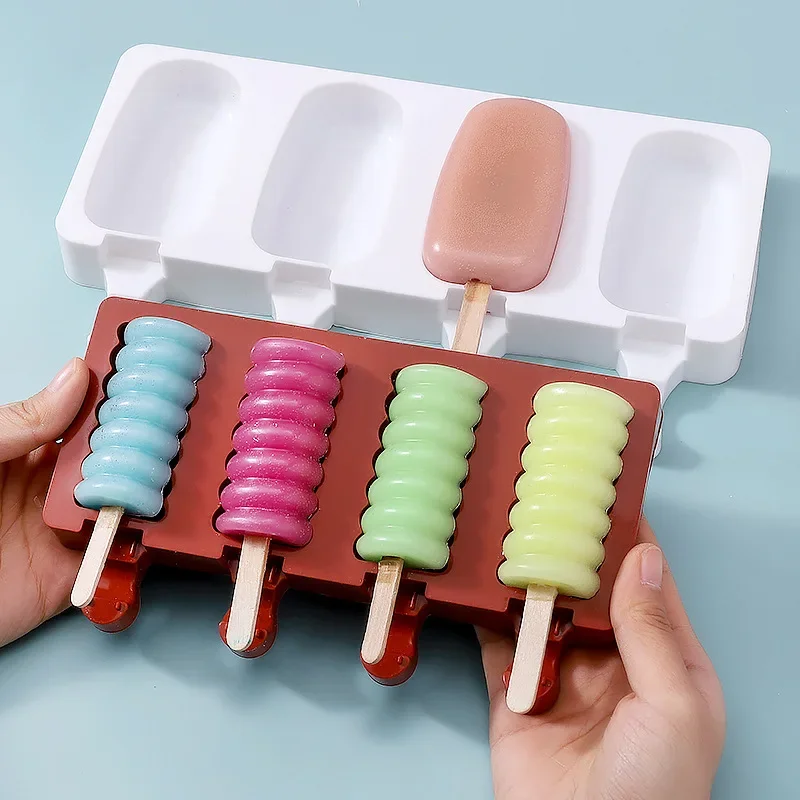 3/4 Holes Silicone Ice Cream Mold DIY Popsicle Mold Home Ice Cube Maker Magnum Cake Mould Chocolate Tray Mold Kitchen Gadgets