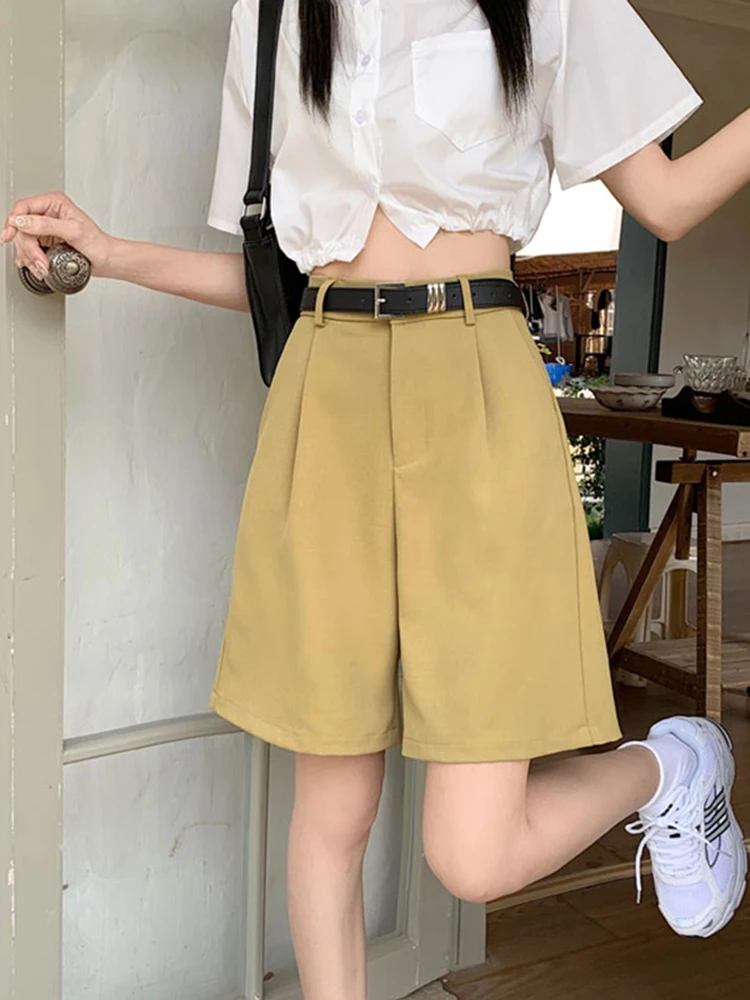 Five Quarter Pants Suit Shorts Women's Summer Wide Leg Pants 2024 New Fashion High Waist Casual Straight Leg Pants