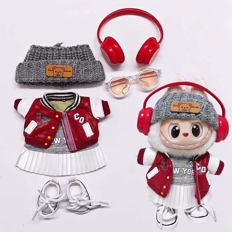 

Новый продукт, только 17 см, детская одежда Labu, одежда для бейсбола Cola, комплект с юбкой, модная детская одежда LABUBU