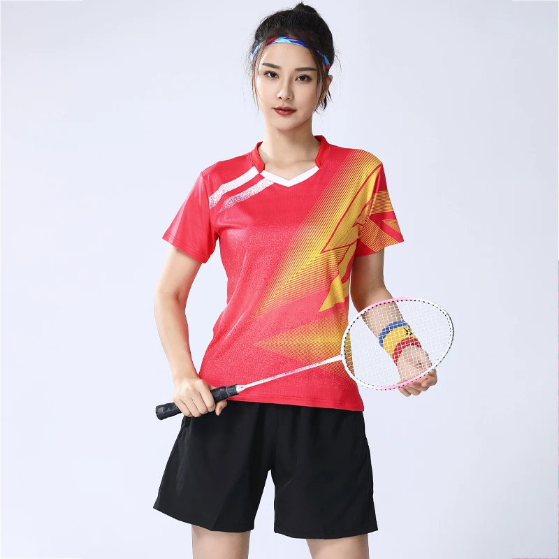 

Women Table Tennis T-shirts Gradient Prints Badminton Sports Shirt Quick Dry Team Sportswear Tee Polyester Training Short Sleeve