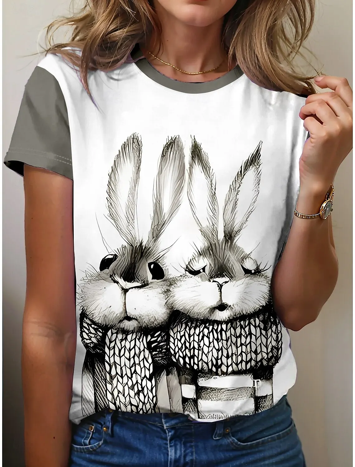 

Summer Fun Easter Rabbit T-Shirts 3D Print Women's Round-Neck Short Sleeve T Shirt Harajuku Casual Tees Y2k Tops Female Clothing