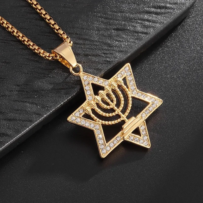 Jewish Star of David Pendant Necklace For Men Lconic Cultural Heritage Hip-hop Jewelry Accessories