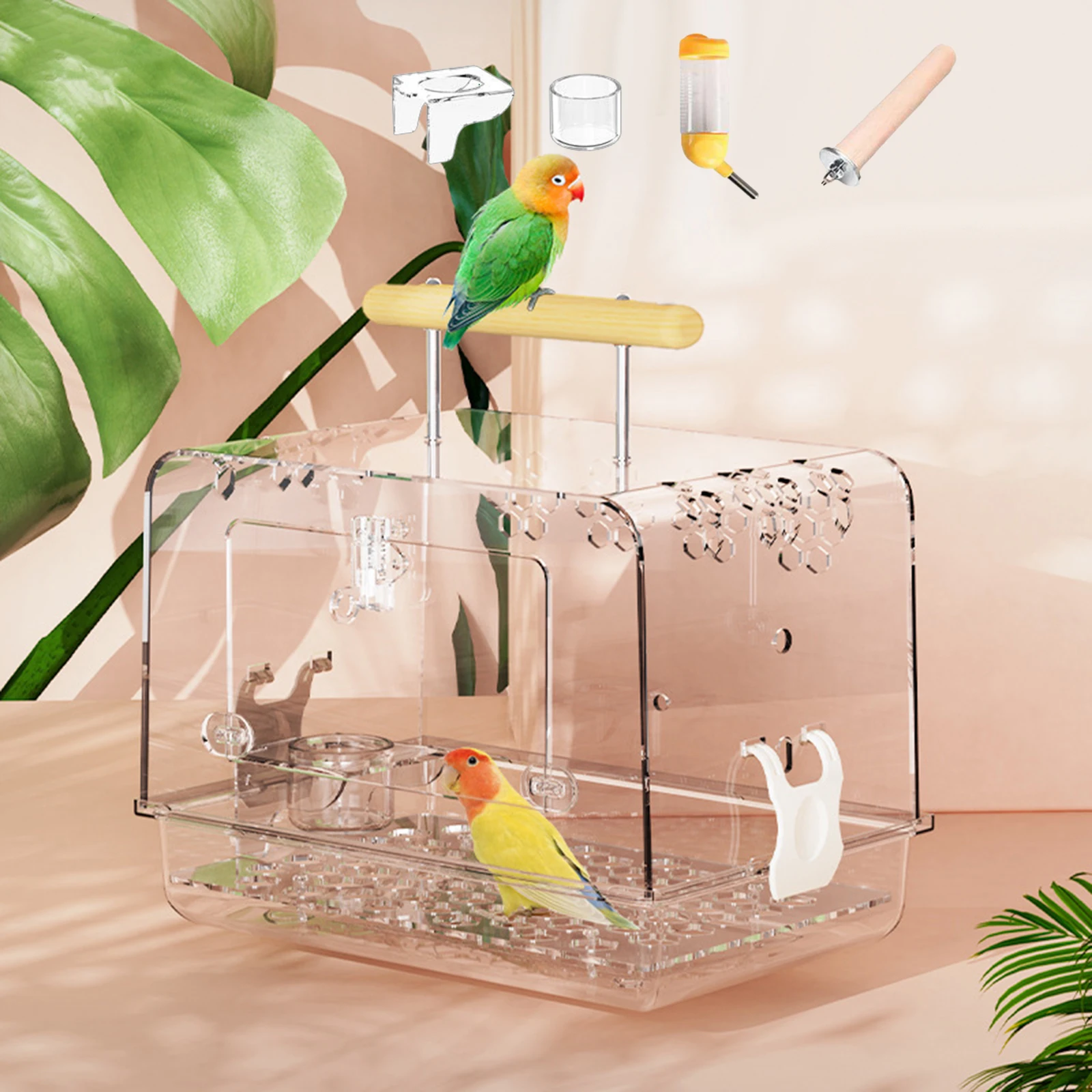 

Acrylic Villa Bird Cage Clear and Handle Breathable Lightweight Bird Carrier for Parakeets Small Birds Parrotlets Parrots Parrot