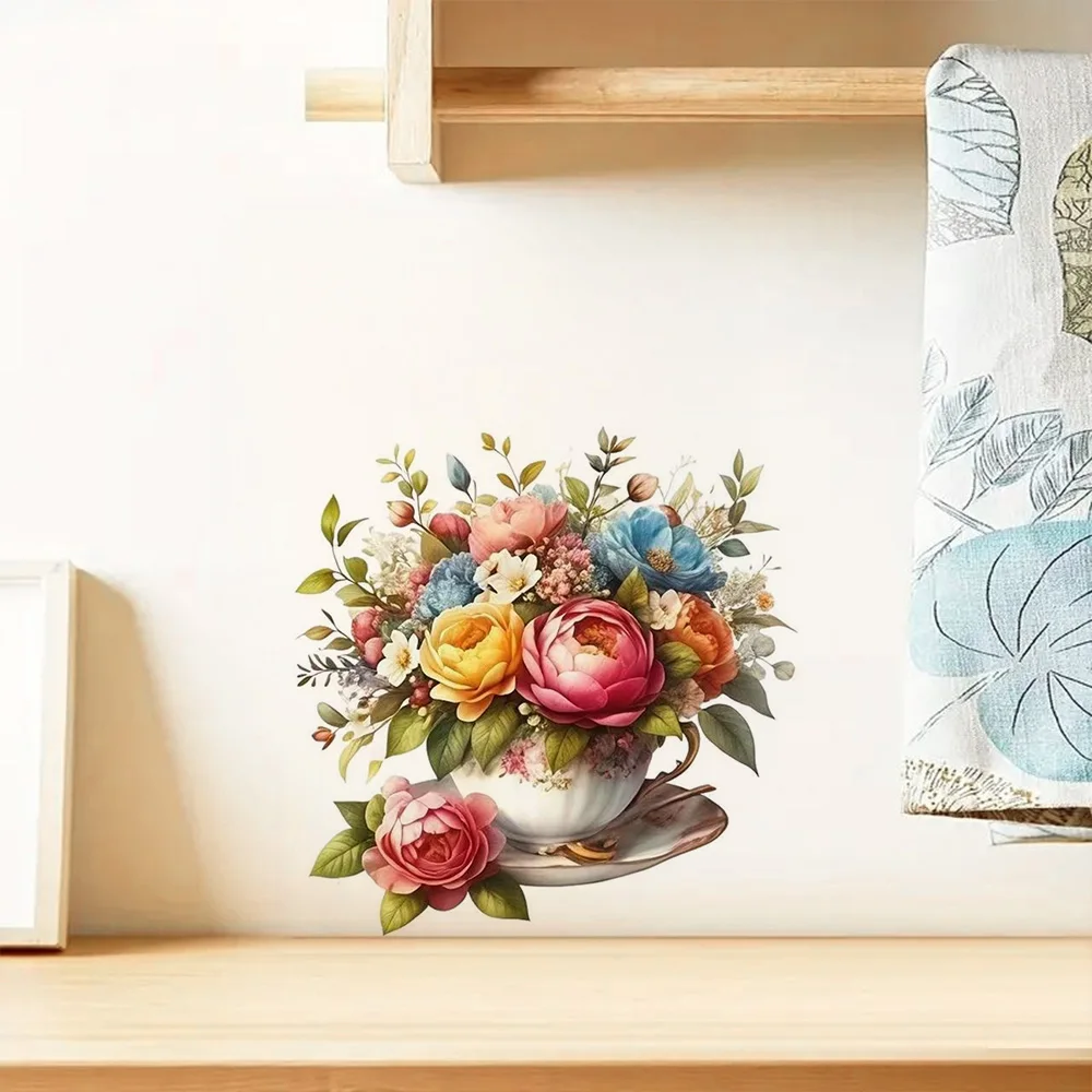 

Beautiful Floral Arrangement in a Teacup - Artistic Stickers, Elegant Horse and Girl Sketch, Self-Adhesive Wall Sticker
