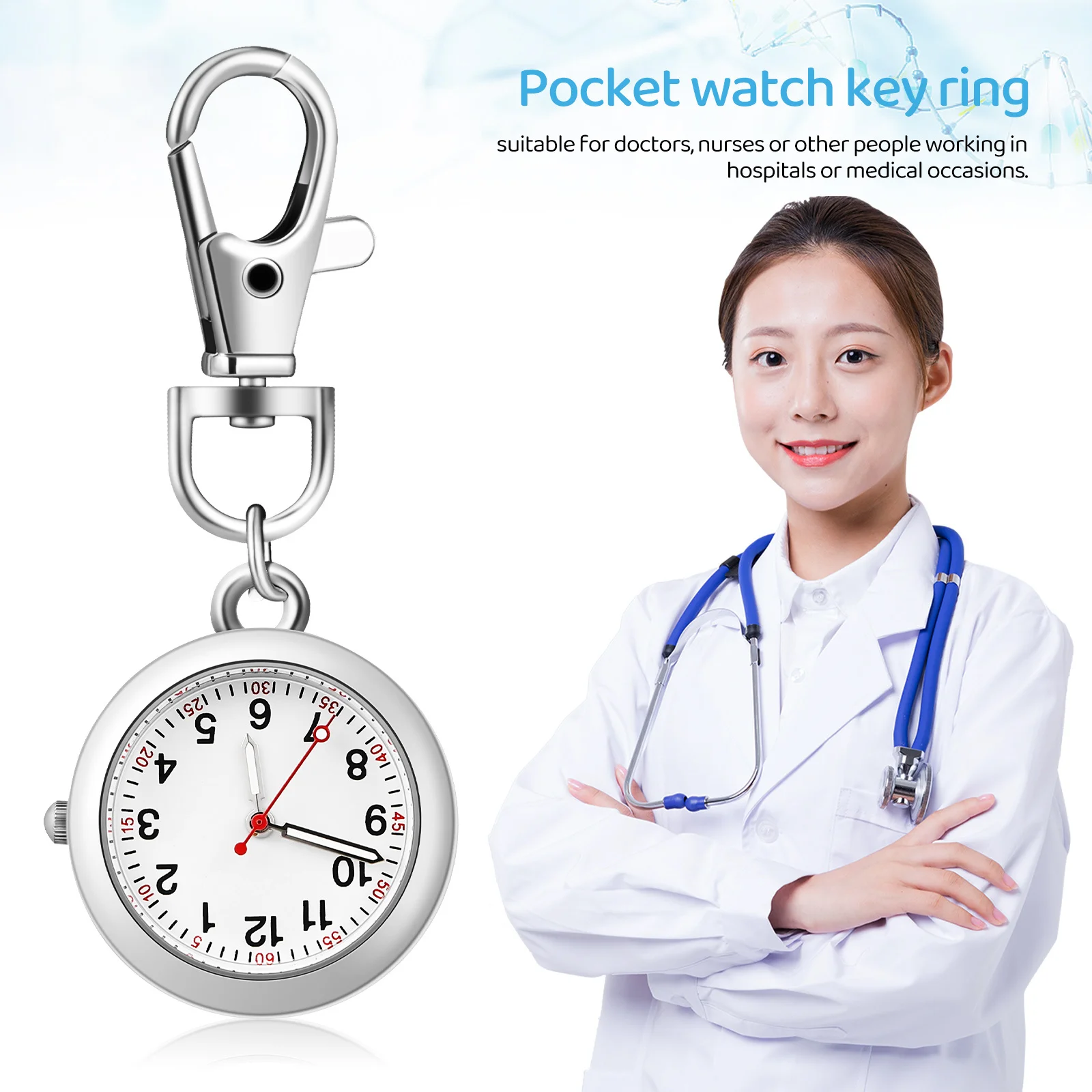 2 قطعة ساعة جيب ممرضة مع مشبك كيرينغ قلادة مشبك التمريض امتحان كوارتز ساعة صغيرة محمولة للنساء