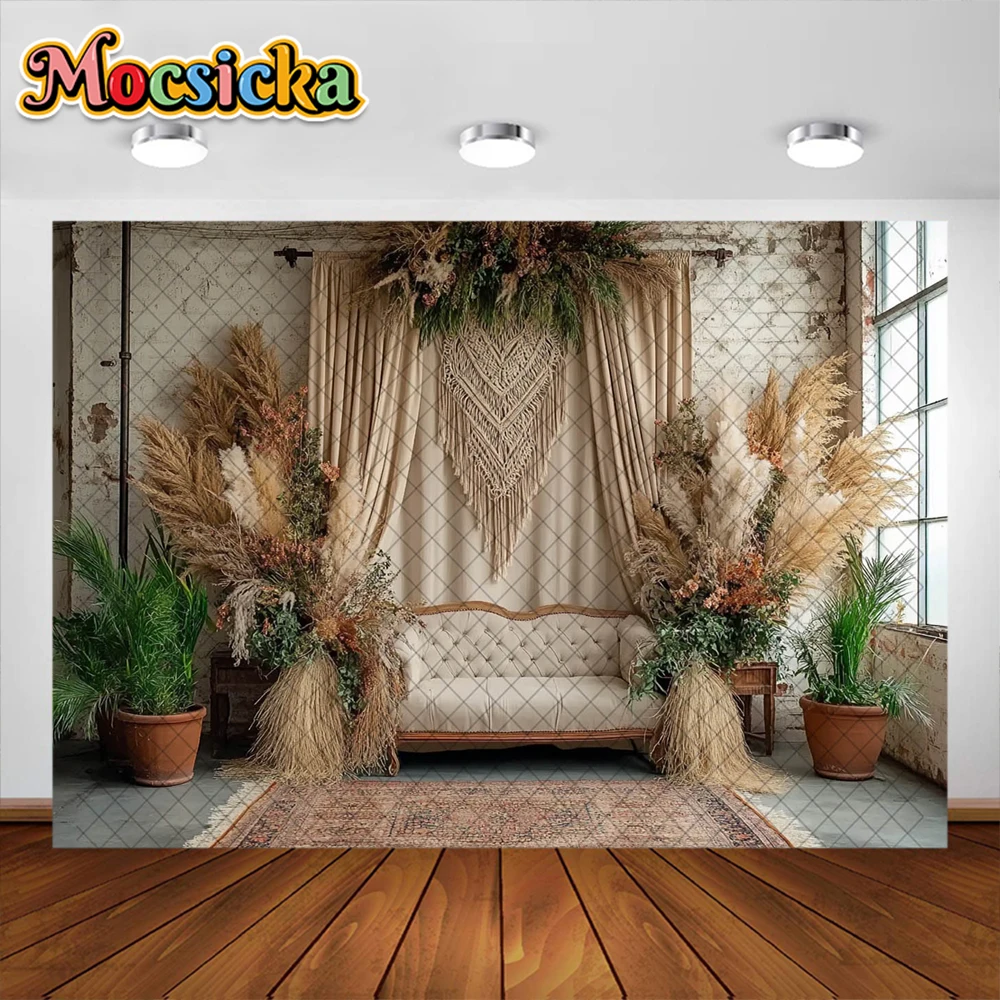Spring Photography Background Bohemian Curtain Carpet Sofa Decoration Backdrops Baby Shower Portrait Photo Studio Props Banner