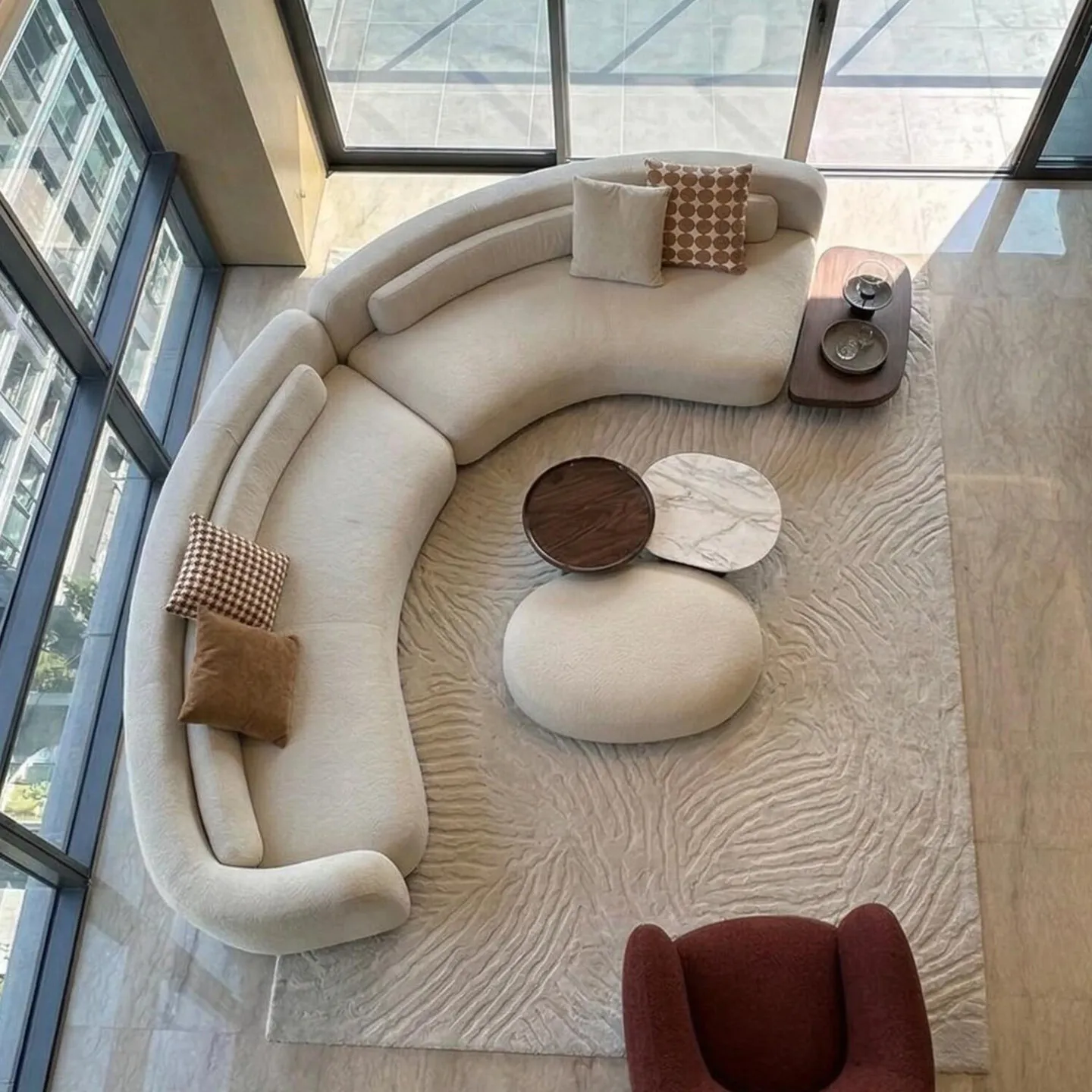 Modern Simple Bessel Fabric Natural Cotton And Linen Sofa Living Room Corner Large Apartment Designer Curved Sofa