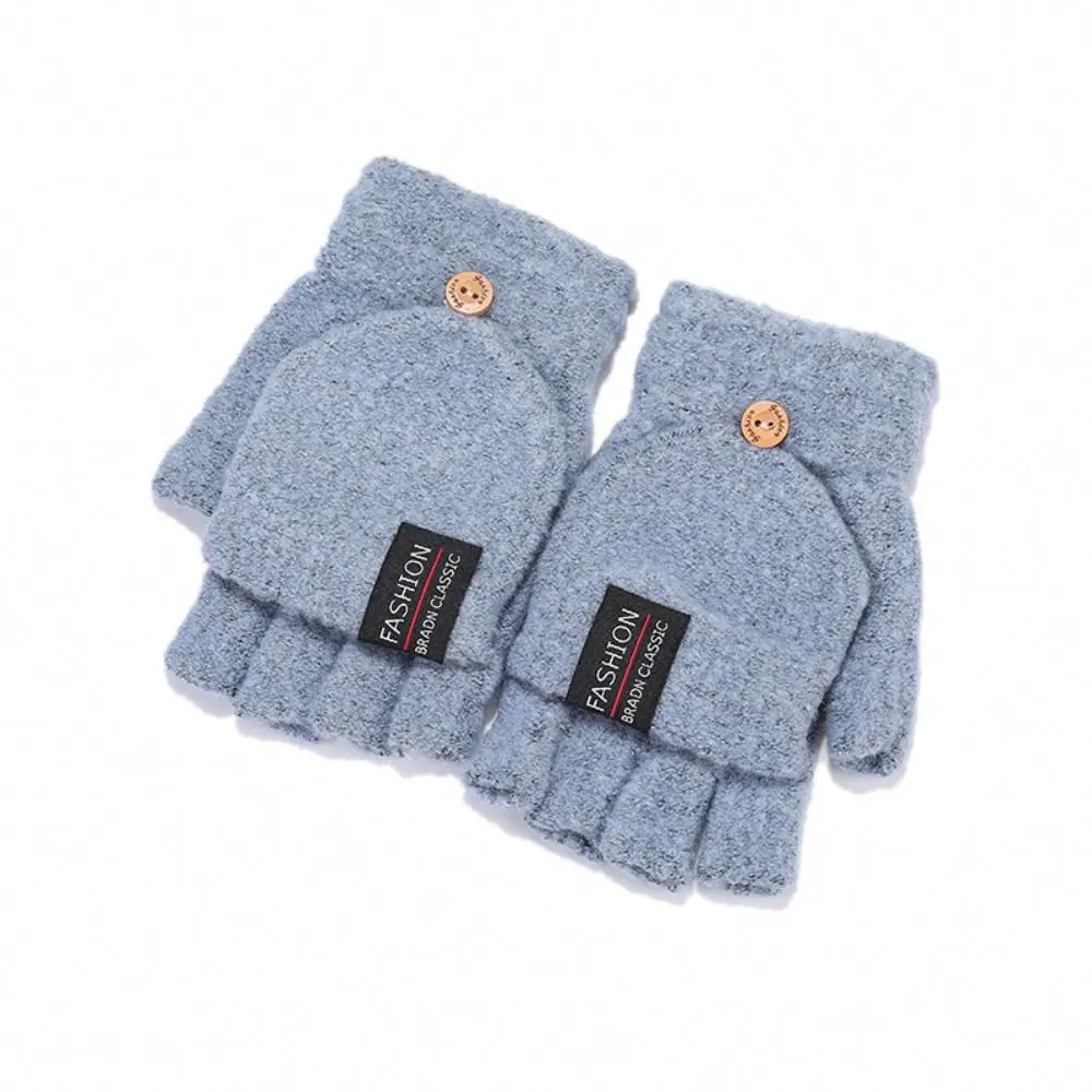 Unisex Knitted Winter Warm Thicken Half Finger Gloves Fingerless Gloves Flip Mittens