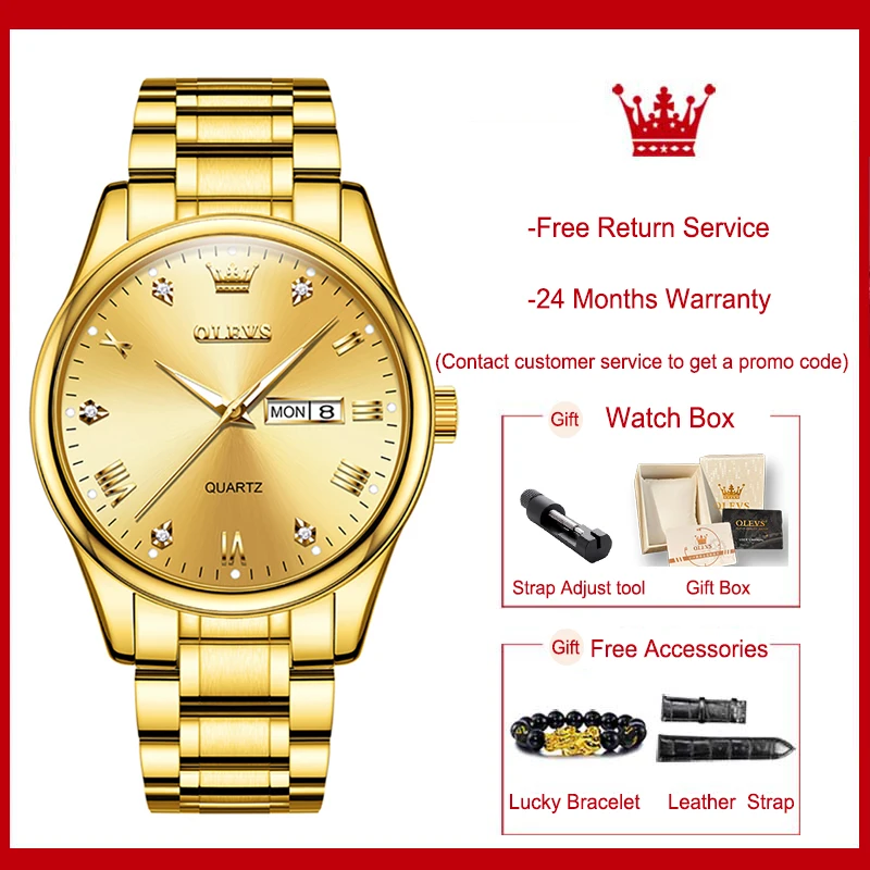 Original Top Brand Gold Watch for Men Luxury Waterproof Stainless Steel Quartz Date Classic Wrist Watches Gift Set Reloj Hombres