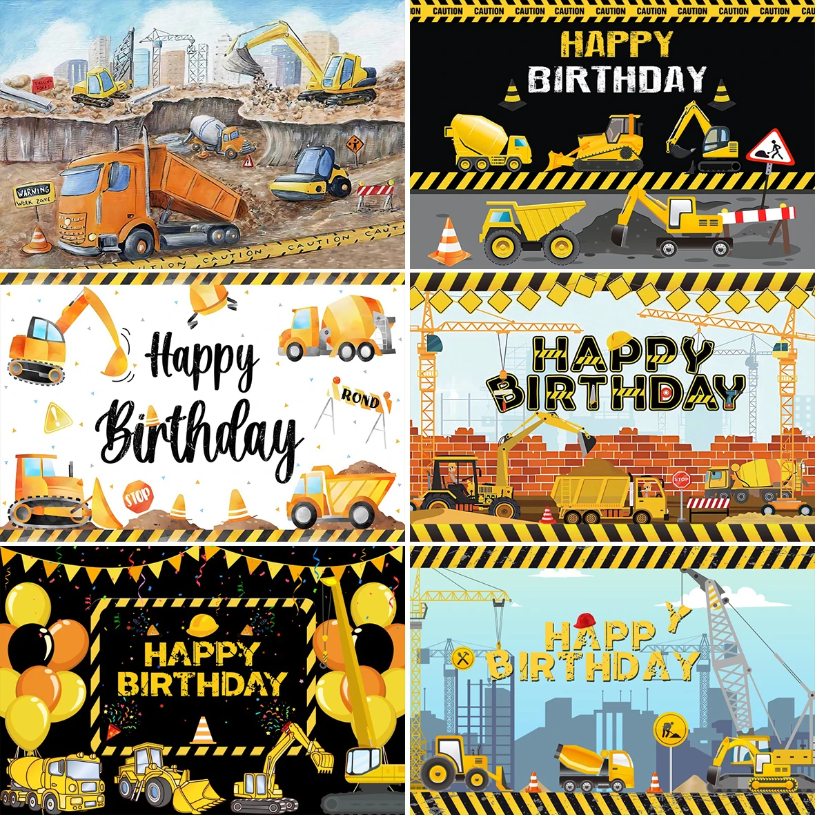 Laeacco Excavator Truck Photo Backdrops Boy Birthday Construction Background Party Decor Photography Prop Photocall Photo Studio