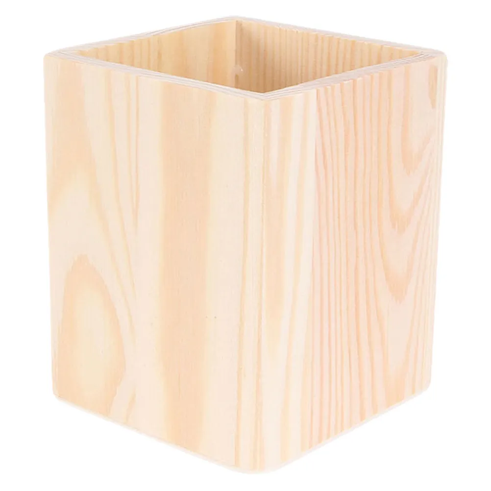 Unfinished Wood Pen Container Blank Pencil Holder Desk Organizer Cup for Stationery Brushes Office Home Desktop Neat Clean