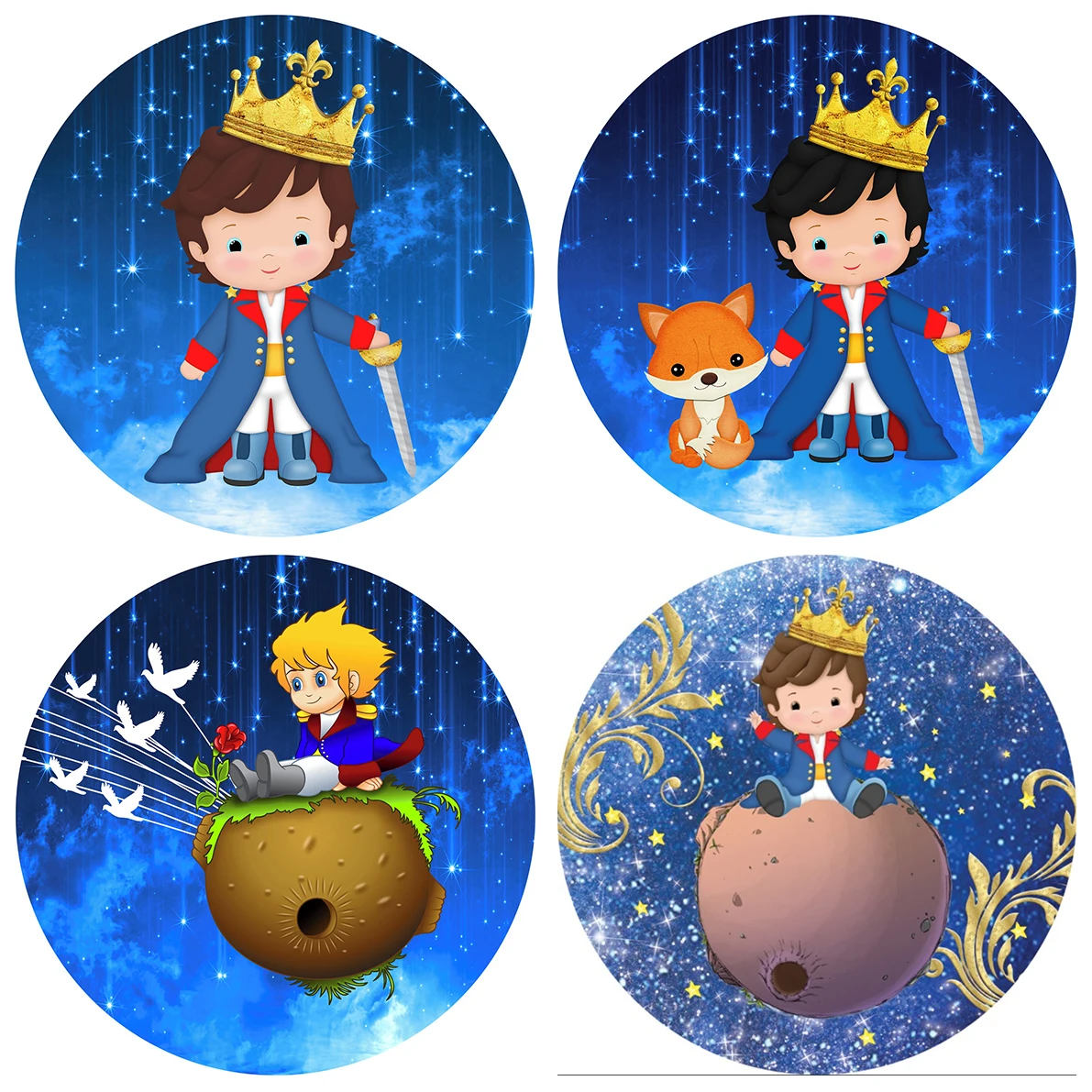 Cartoon Little Prince Circle Backdrop Baby Shower Birthday Party Decor Candy Table Cylinder Cover Round Background Photo Studio