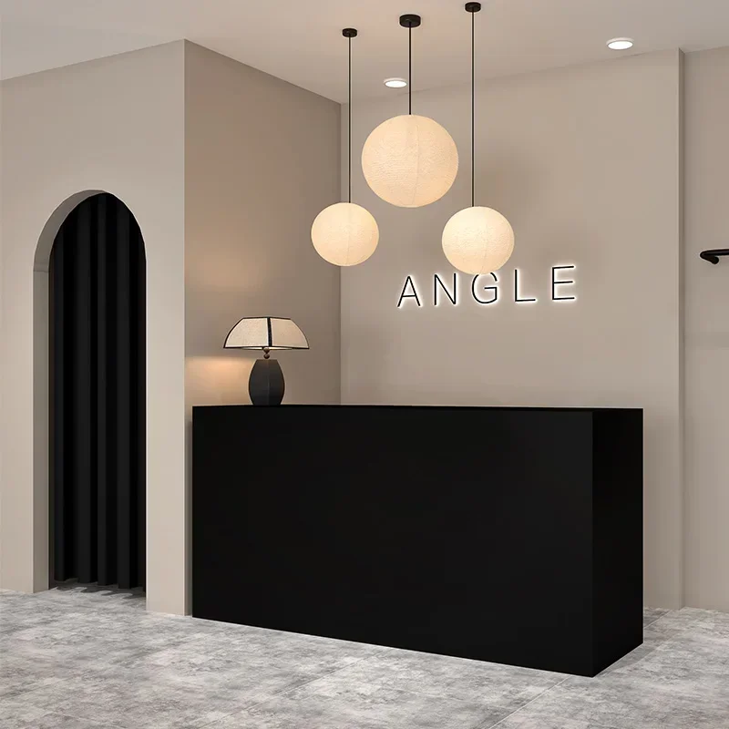 

Outfit Shop Simple Reception Desk Baking Paint Black Minimalism Corporation Counter Storage Office Furniture Receptionsdisk FYRD