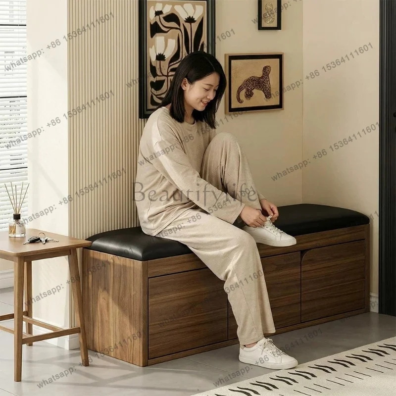 LSSolid wood high-end home shoe change stool antique home door can sit shoe cabinet sitting stool integrated storage shoe stool