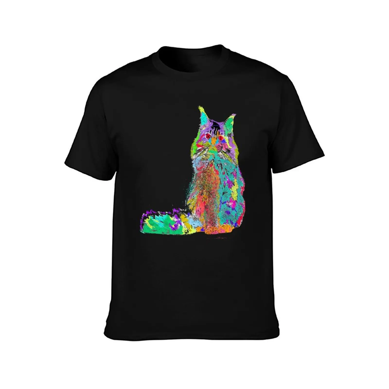 maine coon cat T-Shirt, Summer Casual Cotton Tee, Oversized Streetwear Tops, Vintage Graphic Print, Loose Fit Short Sleeve