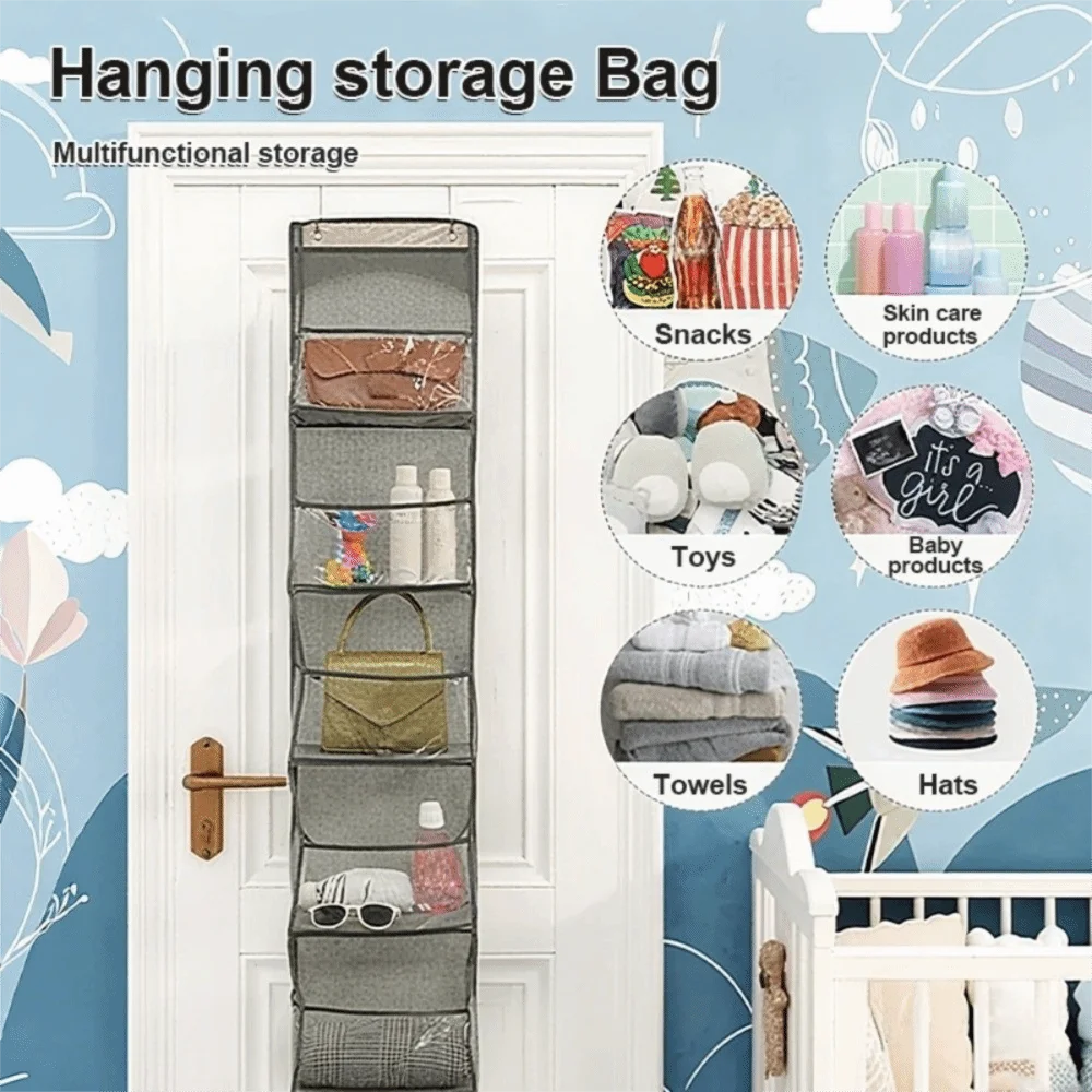 

Six Compartments Storage Hanging Bag Solid Color Wall-mounted Bag Organizer Foldable Visible Toy Snack Storage Bag Door Back