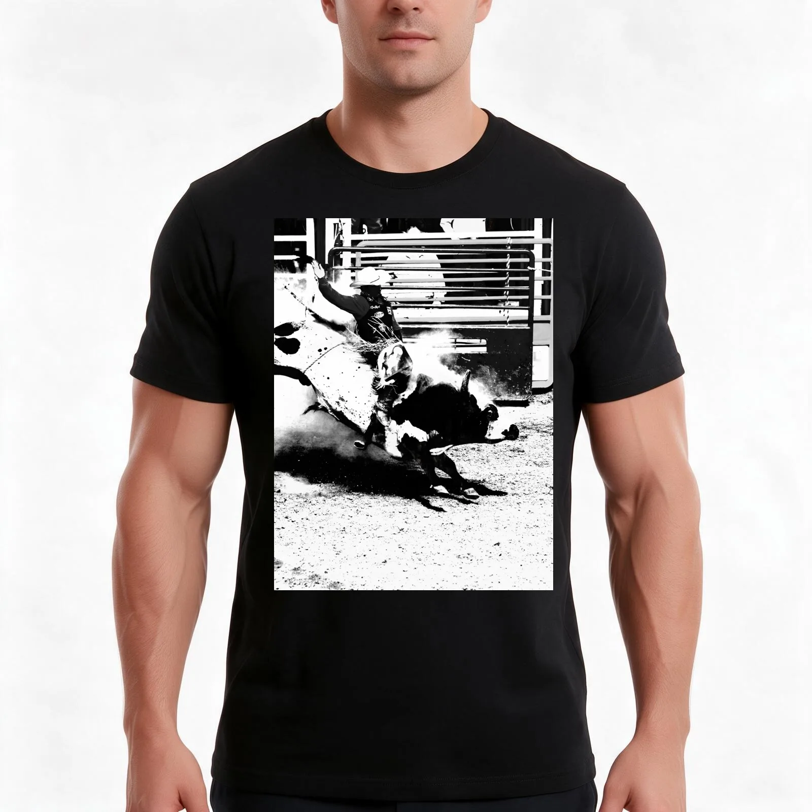 Bull Riding Champ T-Shirt, Summer Casual Cotton Tee, Oversized Streetwear Tops, Vintage Graphic Print, Loose Fit Short Sleeve