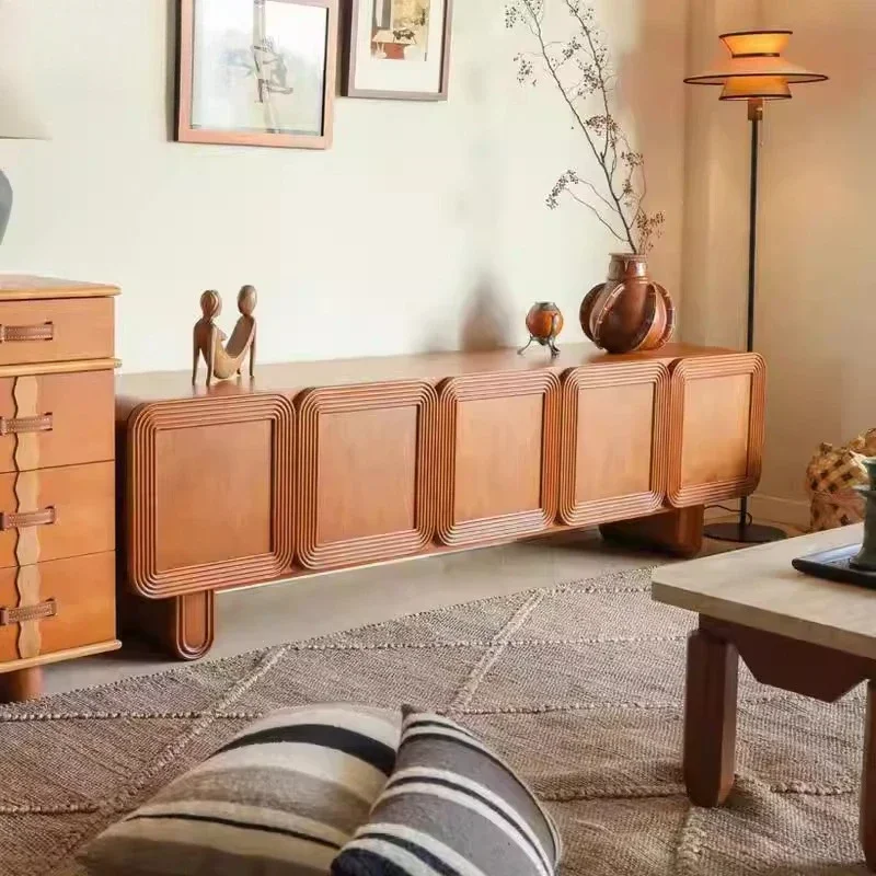 Solid wood TV cabinet Small apartment living room floor cabinet Furniture retro audio-visual cabinet