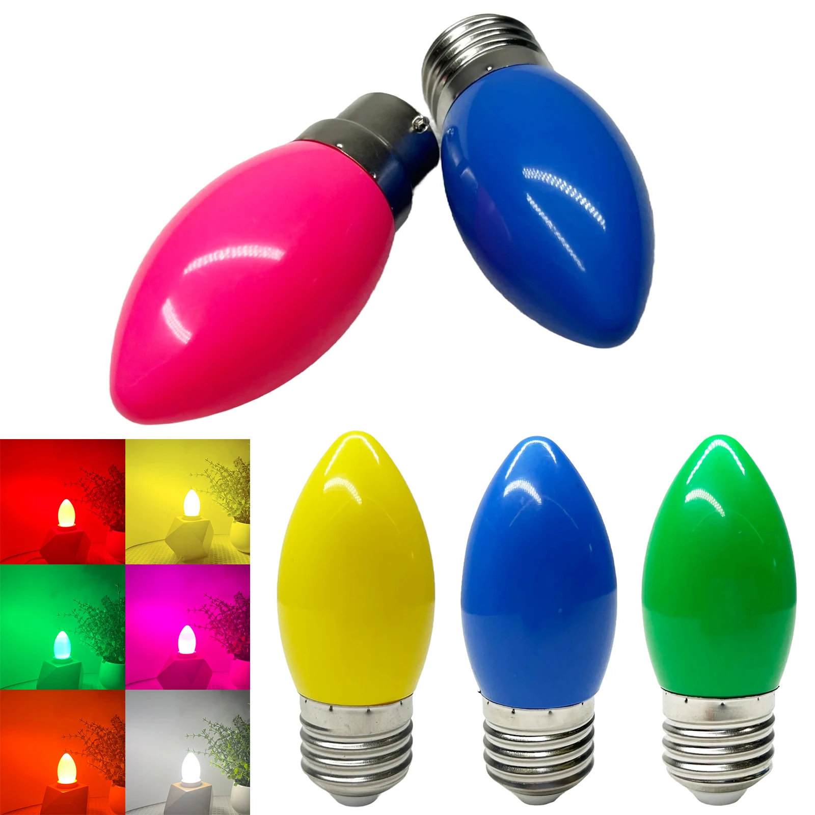 Colourful 2W E27 B22 Candle Light Bulb 110V/220V LED Globe Lamp 9 Colors Mini Decoration Light 360° Lighting for Home Party Bar