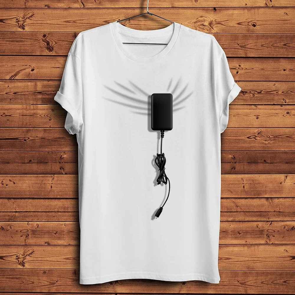 

Charger on My Shirt,Funny 3D Vision Tshirt Men,White Casual Short T Shirt,Unisex Cool Hipster Streetwear Tee, Breathable Print