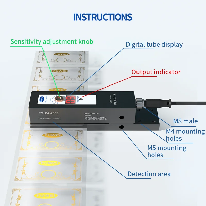 

FGU07-200S Automated labeling machine detects transparent labels capacitive label sensor