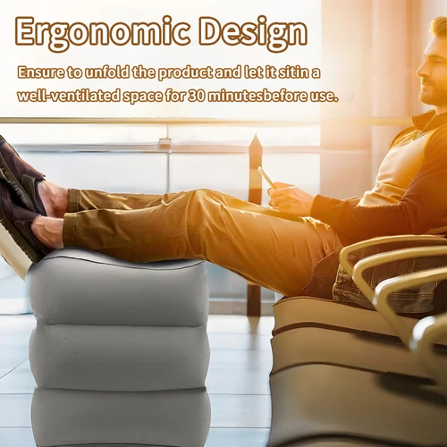 Imagen 2 del producto Almohada inflable para reposapiés para dormir para viajes aéreos, cojín ajustable de PVC para reposapiés de 3 capas para coche y oficina