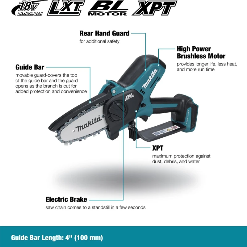 Makita DUC101Z 18V Li-ion LXT Brushless 100mm Pruning Saw Outdoor Wood Trim Slicing Adjustable High-Pperformance Power Tool