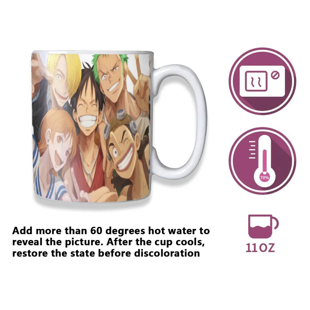 ONE-PIECE-Luffy-Color Changing Coffee Mug Ceramic Coffee Cups Heat Sensitive Water Cups Gifts Free shipping