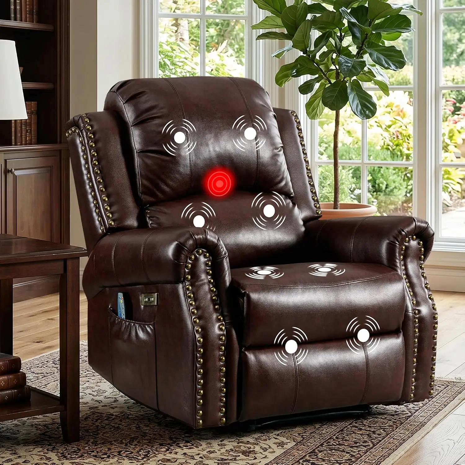 Classic Power Recliner Chair with Massage and Heat, Breathable Faux Leather Electric Recliner with USB&Type-C Ports