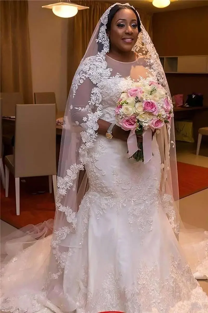 Vestidos De novia De talla grande personalizados, bata De sirena, Apliques De encaje, mangas largas 3/4, vestidos De novia sudafricanos