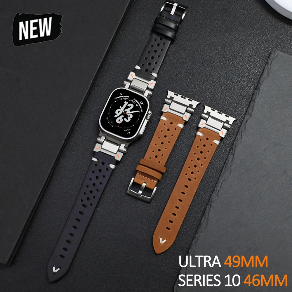

Luxury Men Band for Apple Watch Ultra 2 49mm Series 10 9 8 7 45mm 46mm Leather Business Straps for iWatch 6 5 4 Se 44mm Bracelet
