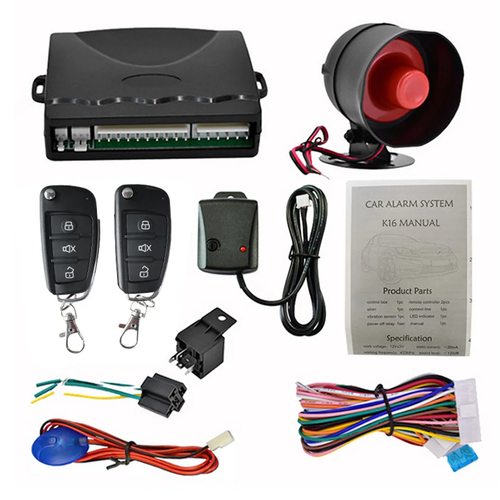 Car Vehicle Security System Burglar Alarm Protection Anti-theft System 2 Remote Control with Siren Wiring Harness Dropshipping